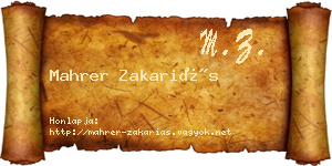 Mahrer Zakariás névjegykártya